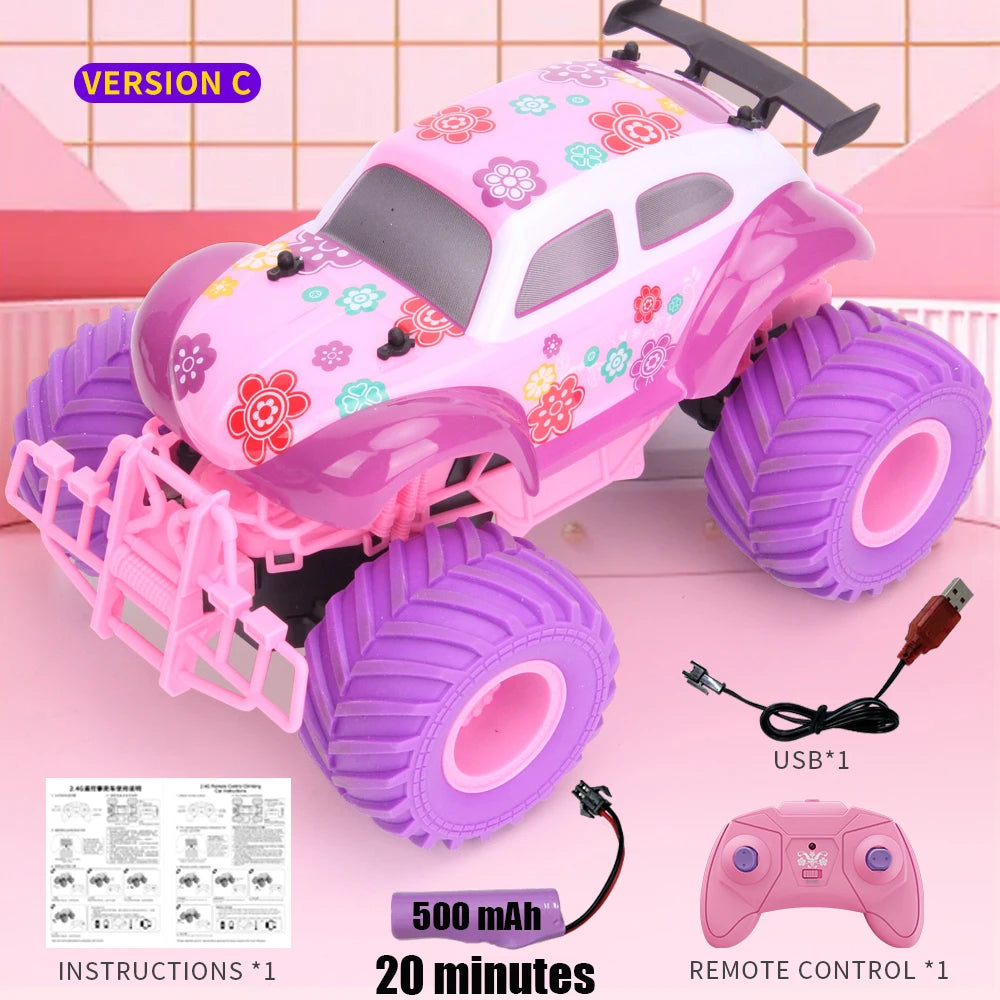 Pink RC Car Off-Road Big Wheel Electric Drive High Speed Purple 2.4G Remote Control Car Girls Trucks Toys for Children Christmas