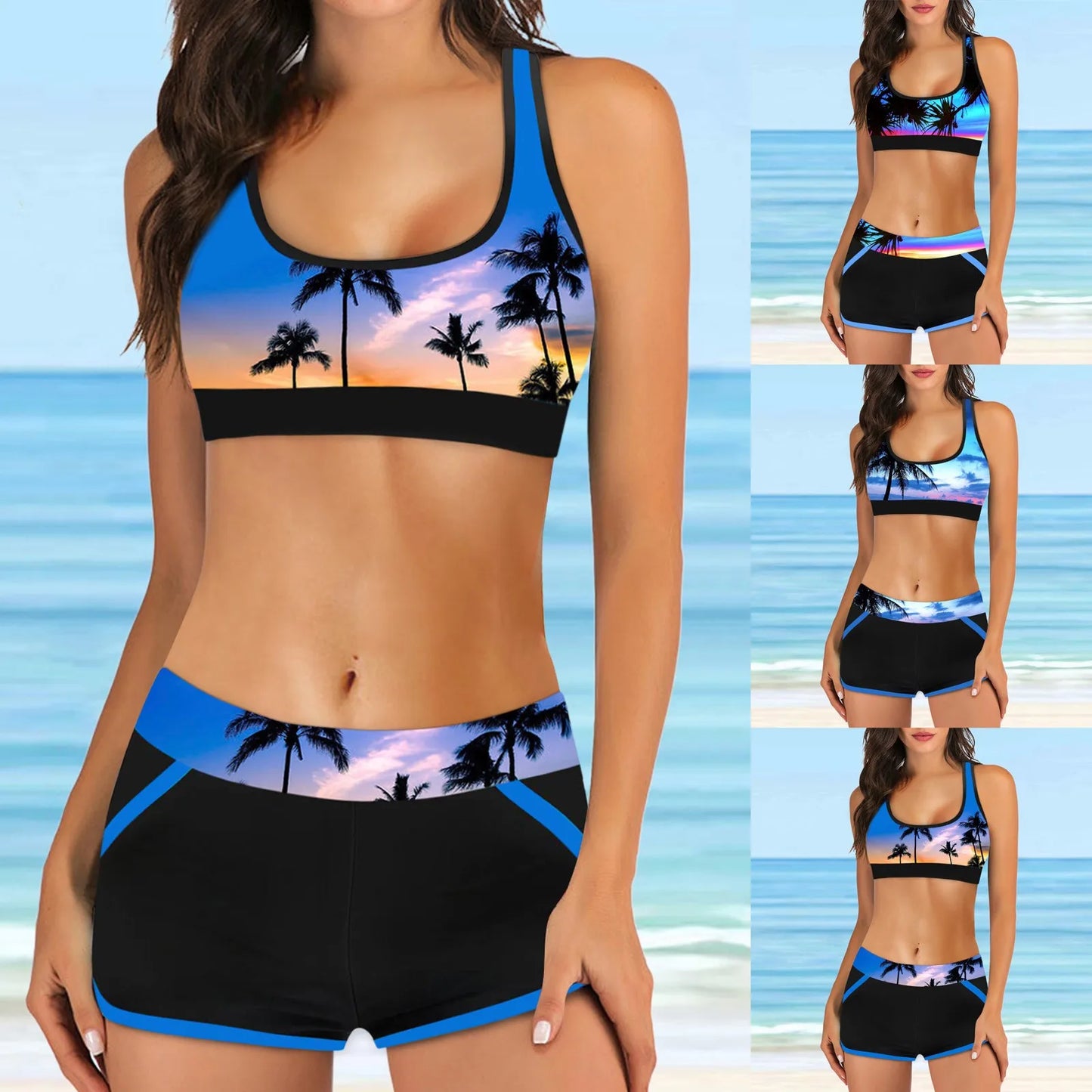 Plus Size Women's Bikini Swimsuit Summer Fashion Printed Swimsuit Two Piece Casual Beach Holiday Shorts Swimwear Bathing Suit