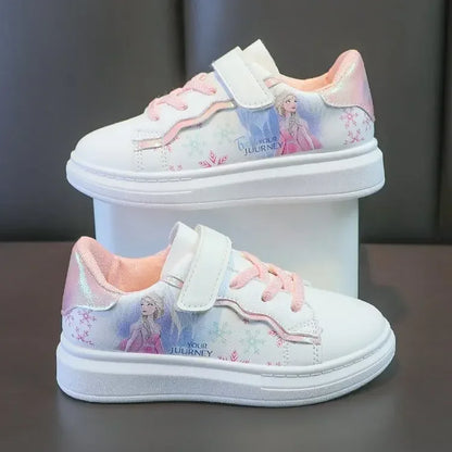 Children's Disney Casual Board Shoes Fashion Leather Kids Flat Sneakers Princess Elsa Four Seasons Sports Running Shoes