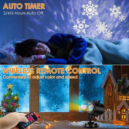 Halloween Christmas Projector Lights Outdoor 16 HD Slides,  2 in 1 Water Wave Lamp with Color Patterns, Timer & Remote for Party