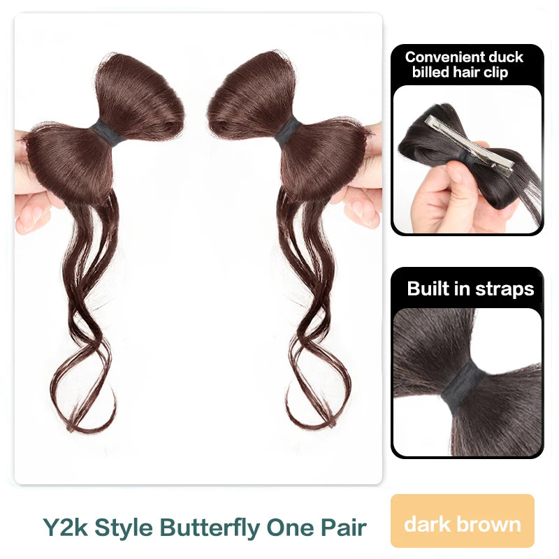 Synthetic Bow knot clip hair bun set clip style hair extensions hair chignons Chicken Feather Claw Double Ball Hair Bag