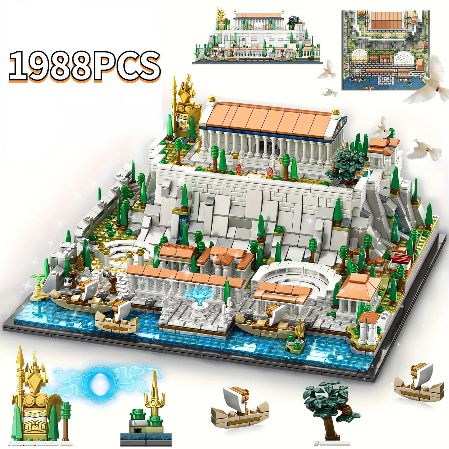 MOC 1988pcs  Acropolis of Athens City Buildings Blocks Brick Toy Puzzle Display Model and Home Decor Gift Idea for Kids