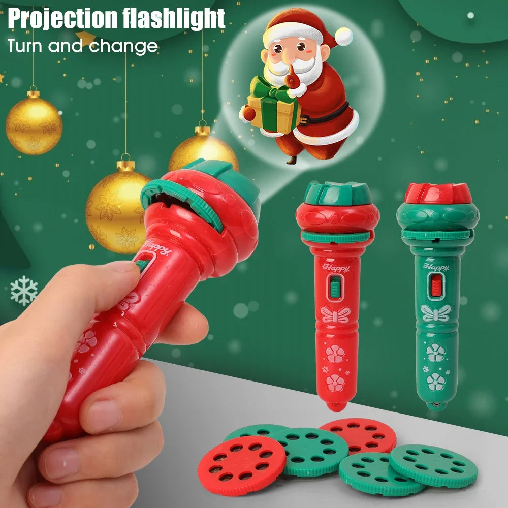 Festival Cartoon Santa Xmas Projector Flashlight Toys Kids Early Education Light Up Sleep Flashlight Baby Puzzle Christmas Gifts