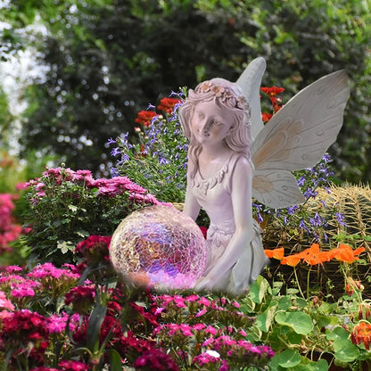 Solar Lamp Outdoor Waterproof Luminous Fairy Girl LED Lights Resin Angel Figure Sculpture Crafts Garden Yard Decor Art Ornaments