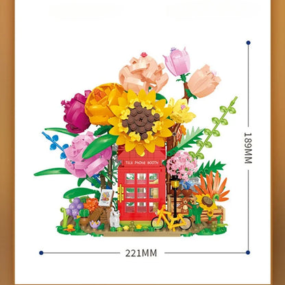 New 1208pcs Eternal Flower building blocks Phone Booth Mini particle 200621 creative assembly pieces puzzle building blocks