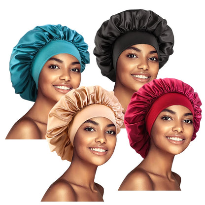 4pcs/lot Women Satin Solid Bonnet Hair Care Night Sleep shower Caps Adjust Head Cover For Curly Springy Hair Styling Accessories