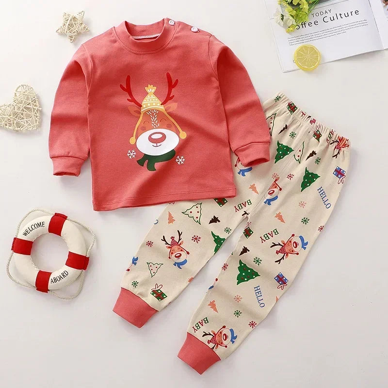 Baby Boys Girls Christmas Warm Pajamas Kids Xmas Cartoon Long Sleeve Pyjamas Children's Autumn Winter Sleepwear Clothing Sets