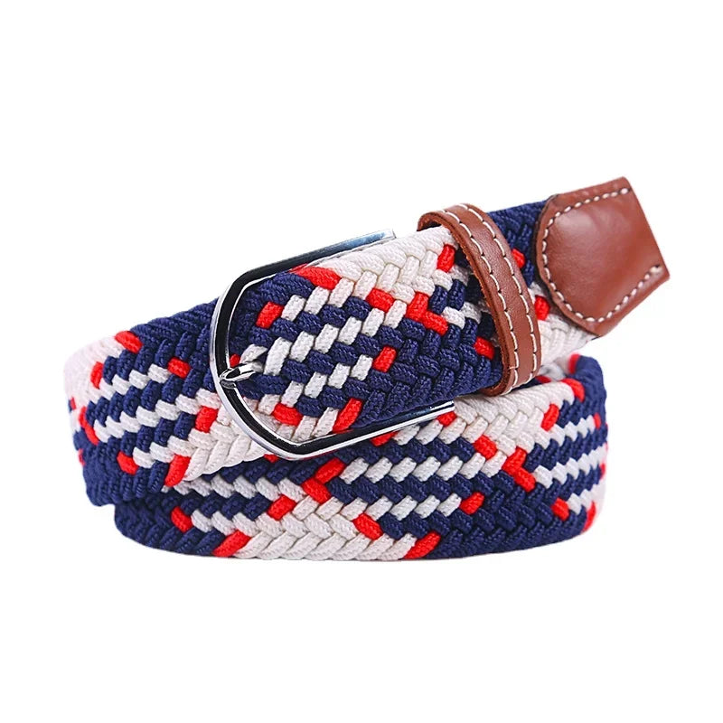 Black Female Casual Knitted Pin Buckle Men Belt Woven Canvas Elastic Expandable Braided Stretch Belts for Women Jeans Belts Belt