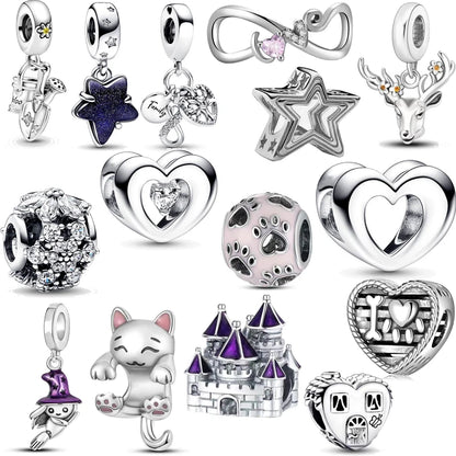 Newest Deer Star Witch Cat Castle Beads Shining Pendants Fit Original Pandora Charms Silver Color Bracelets DIY Women's Jewelry