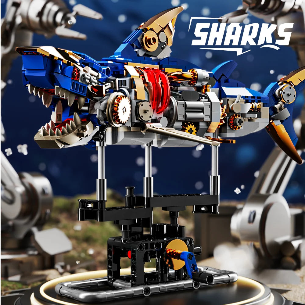 785 PCS  Ideas Shark Building Block Set with Display Stand Sea Animals Building Blocks Toys for Kids Adults  Ocean Lovers