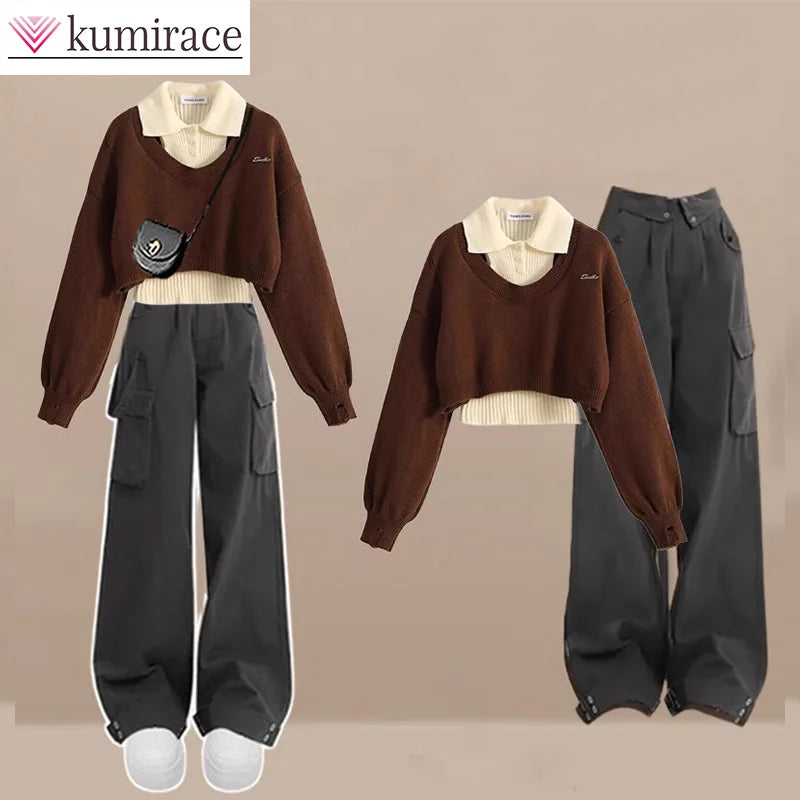 Three-Piece Set for Women, Tank Top, Sweater, Work Pants, Women's Clothes, Advanced Fashion, Autumn and Winter, 2024