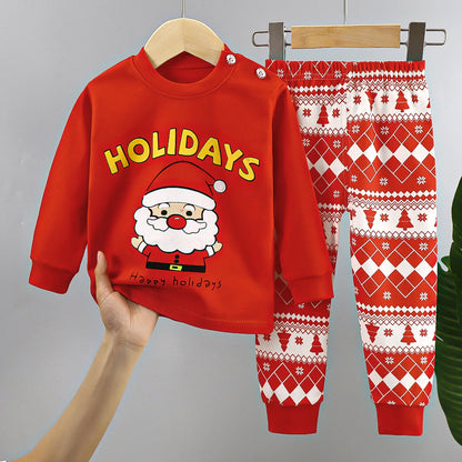 Baby Boys Girls Christmas Warm Pajamas Kids Xmas Cartoon Long Sleeve Pyjamas Children's Autumn Winter Sleepwear Clothing Sets