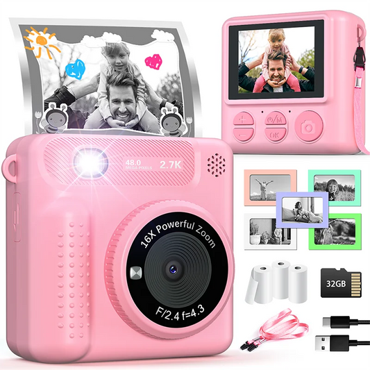 Kids Camera Instant Print 12MP 1080P Digital Camera Toddler HD Video Camera Print Photo Portable Toy Age 3+ Girl Christmas Gift