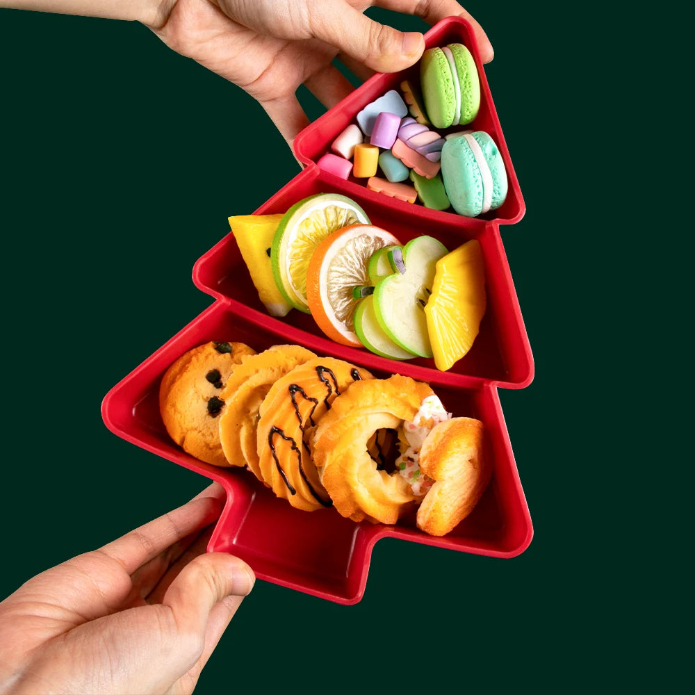 Christmas Tree Shaped Food Tray Christmas Party Chip Candy Dessert Plate Reusable Snack Cookies Tray Xmas Snack Dishes Bowl