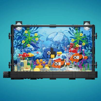 Fish Tank Building Block Set with Light，Aquarium，Marine Turtle, Building Block Toy for Kids 14+, Gift, Home Decor