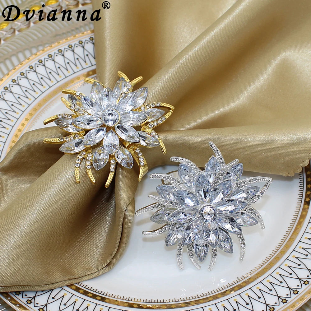 6Pcs Lotus Napkin Rings Holder Rhinestone Flower Napkin Buckles for Wedding Thanksgiving Christmas Holiday Decoration HWC93