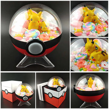 Anime Pokemon Ball Figures Pikachu Pokeball Bulbasaur Handcraft DIY Figures With LED Model Toys Brinquedos Christmas Model Toy