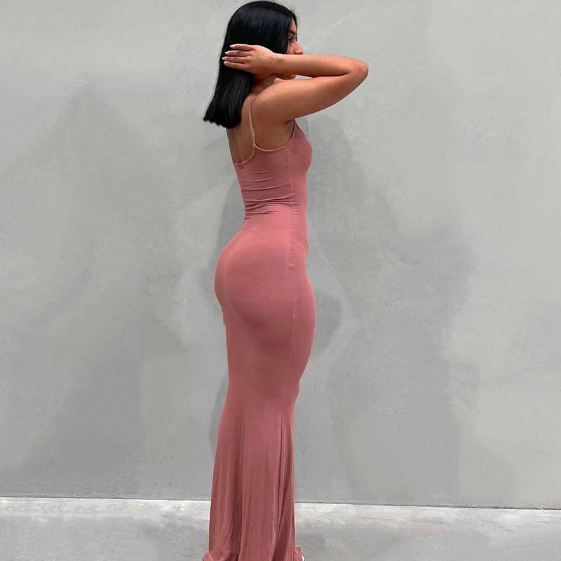 Satin Slip Sleeveless Backless Maxi Dress Women 2022 Y2k Summer Bodycon Elegant Sexy Outfits Ladies Birthday Party Club Sundress