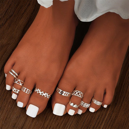 10pcs Set Combo Toe Open Toe Ring Set Women's Beach Foot Jewelry Caring Women's Foot Ring Jewelry