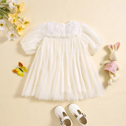 Toddler Girls Short Sleeve Lace Tulle Clothes Baby Girl Floral