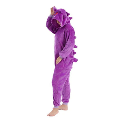 Gengar Pokemon Cosplay Clothes Adults Zipper Onesies Women Kigurumis Full Body Pajamas Christmas Sleepwear Flannel Costume Suit