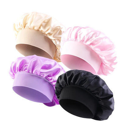 4pcs/lot Women Satin Solid Bonnet Hair Care Night Sleep shower Caps Adjust Head Cover For Curly Springy Hair Styling Accessories