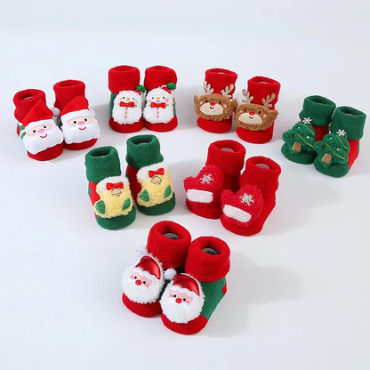 Winter Baby Sock Winter Cartoon Elk Tree Christmas Red Thick Warm Stocking Infant Anti-slip Floor Terry Sock Christmas Gift