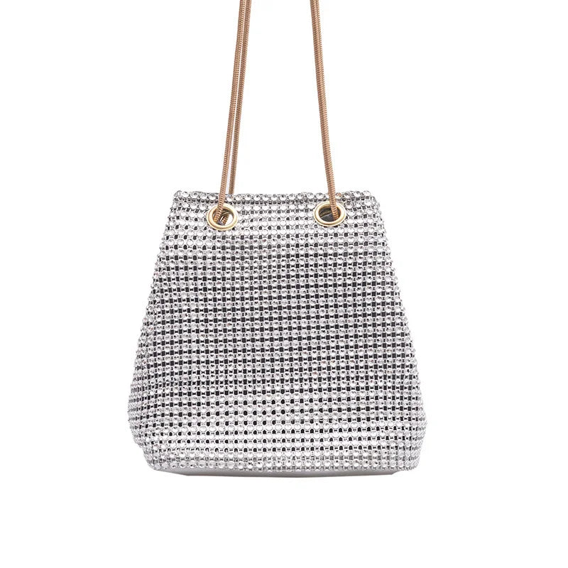 Ladies Rhinestone Bucket Shape Crossbody Bags Evening Party Clutches Storage Totes Shining Shoulder Bag Chain Handbag