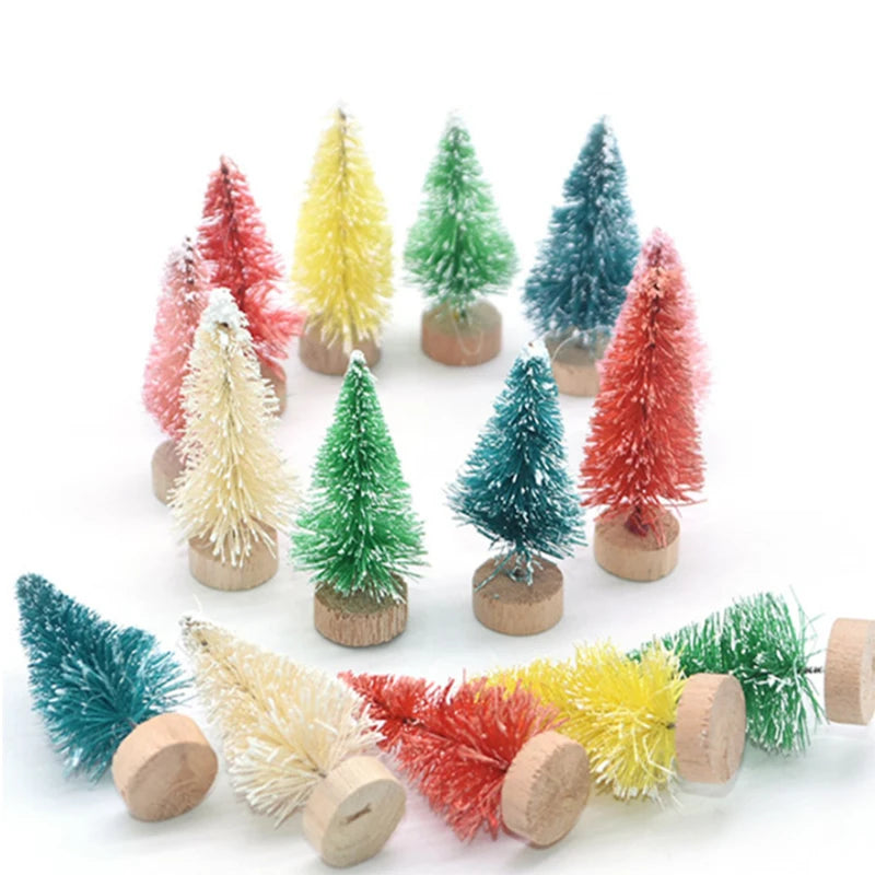 500Pcs Mini Christmas Tree Ornament Small Artificial Pine Sisal Snow Landscape Xmas Trees Christmas Tabletop Navidad Decor Gifts