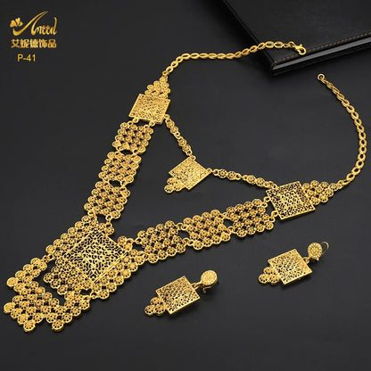 ANIID African 24K Gold Plated Jewelry Sets For Women 2PCS Set