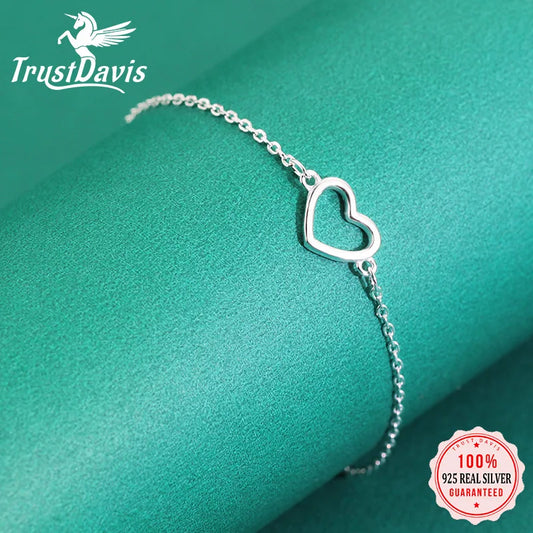 Trusta 100% 925 Sterling Silver Fashion Women's Jewelry Hollow Heart Bracelet 15.5cm For Gift Girl Lady Drop Shipping DS568