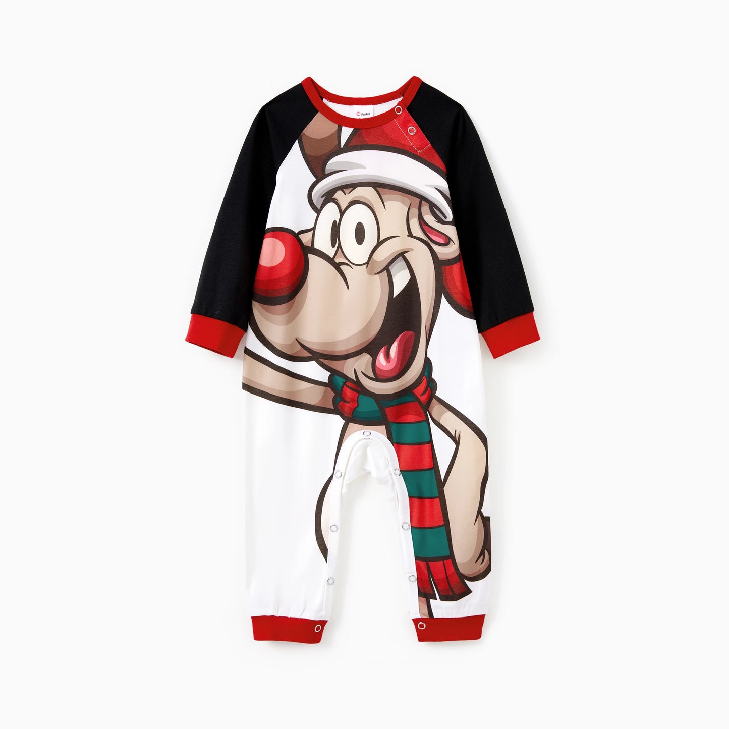 PatPat Christmas Pajamas Outfits Matching for Family Raglan Sleeves Quirky Reindeer Graphic Plaid Pants Pjs Sets