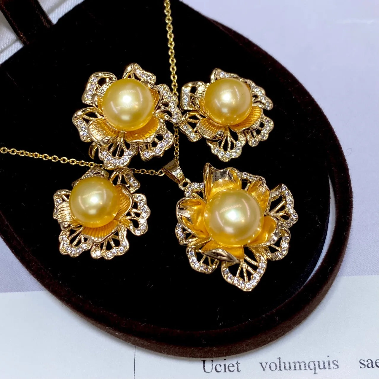 one Set freshwater pearl yellow  pendant necklace earring Ring FOR WOMAN FAHSION