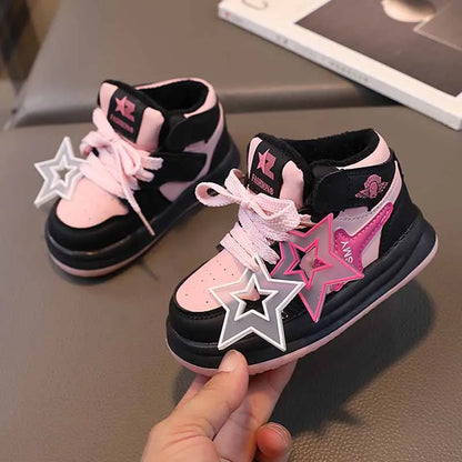 Children's Sneakers Autumn Winter Boys Girls Velet Lined Warm Sport Shoes Cute Star Shoes Toddler Non-slip Walking Footwear