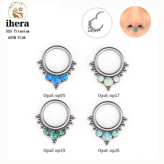 G23 Titanium Opal Nose Ring 8/10mm Septum Piercing Clicker Women Men Ear Cartilage Piercing Earring Body Jewelry