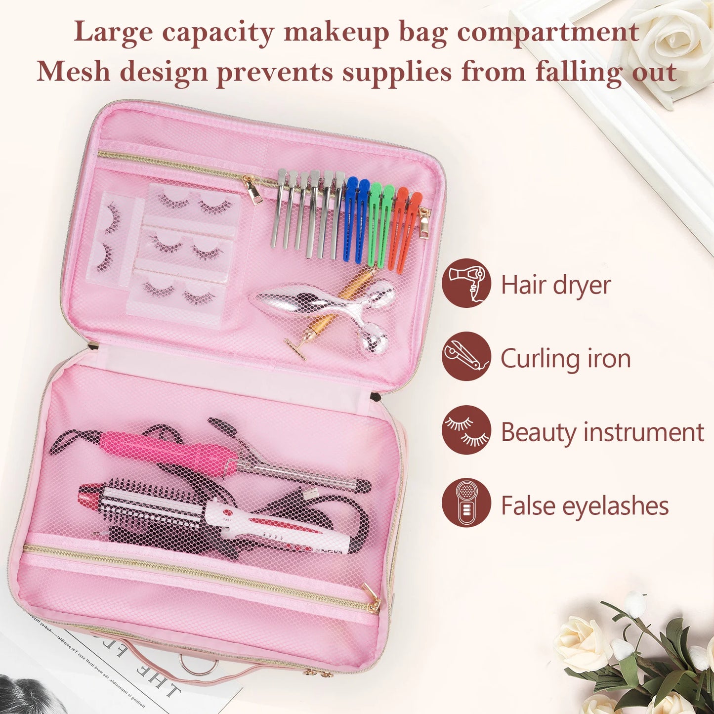 Professional Makeup Bag Extra Large Cosmetic Train Case Make Up Brush Organizer Storage Box Manicure Artist Bags with Dividers