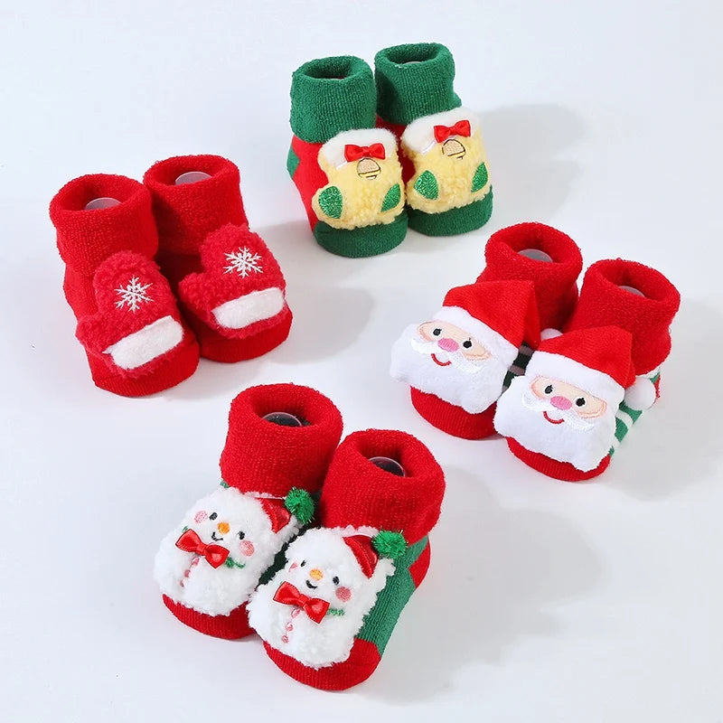 Winter Baby Sock Winter Cartoon Elk Tree Christmas Red Thick Warm Stocking Infant Anti-slip Floor Terry Sock Christmas Gift