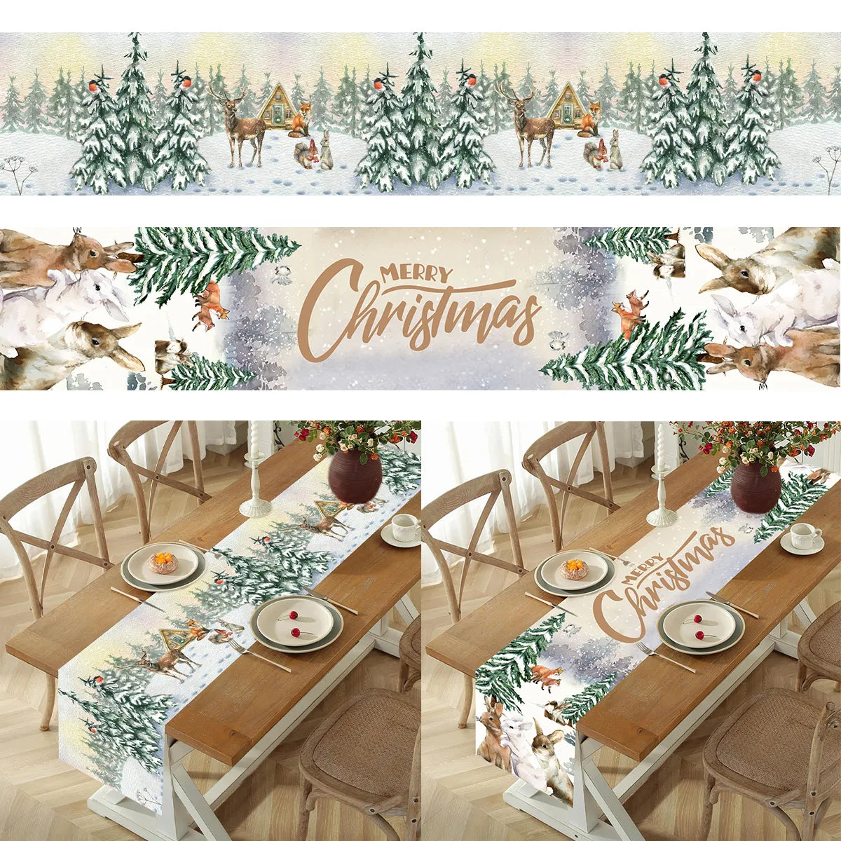 Christmas Polyester Table Runner Merry Christmas Decoration For Home 2023 Xmas Gifts Navidad Noel New Year 2024 Natal Tablecloth