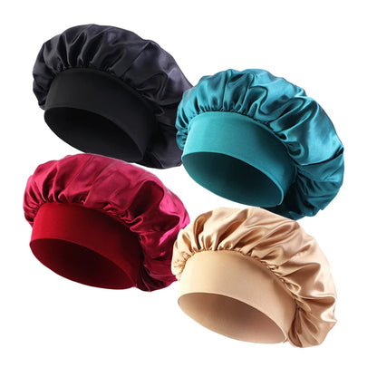 4pcs/lot Women Satin Solid Bonnet Hair Care Night Sleep shower Caps Adjust Head Cover For Curly Springy Hair Styling Accessories