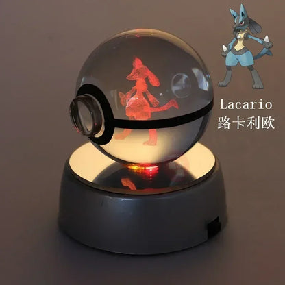 Pokemon 3D Crystal Ball Pikachu Figure Pokeball Engraving Crystal Charizard Model with Led Light Base Toys Anime Christmas Gift