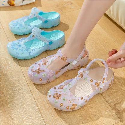 Summer New Women's Sandals Non Slip Soft Soled Jelly Sandals Daily Slip-on Clogs Casual Shoes Fashion Printing Beach Sandals