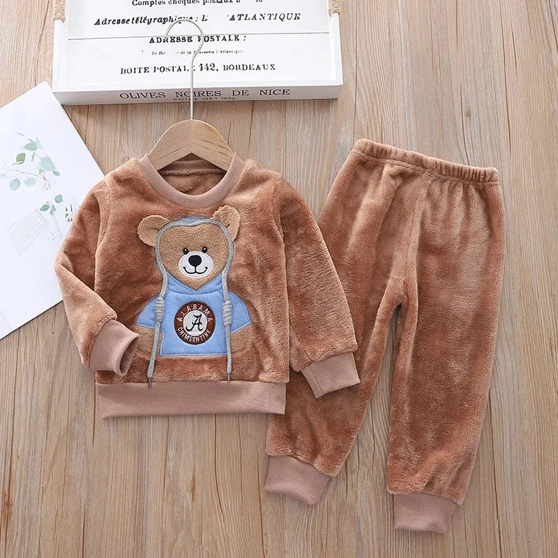 Baby Boy Winter Sets Plush Hooded Jacket 2pcs Children's Casual Outfit Suits Kids Arctic Velvet Tracksuit Toddler Girl Clothing