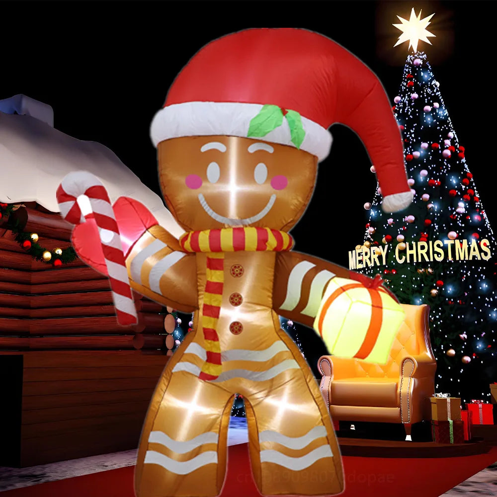 2.4M Inflatable Christmas Giant Gingerbread Man Xmas and snowman Build-in LED Lights Outdoor Garden Holiday Party Decorations