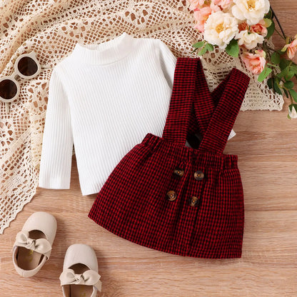 Newborn Clothes 2024 Baby Girl Outfit Set Winter White Lace Collar Top+ Bow Corduroy Red Dress Baby Christmas Clothes Costume