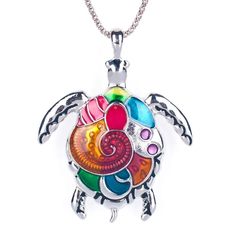 Women's Fashion Jewelry Rainbow Turtle Necklace Earring Set Luxury Unique Design Pendant Necklace Jewelry Engagement Gifts 2022