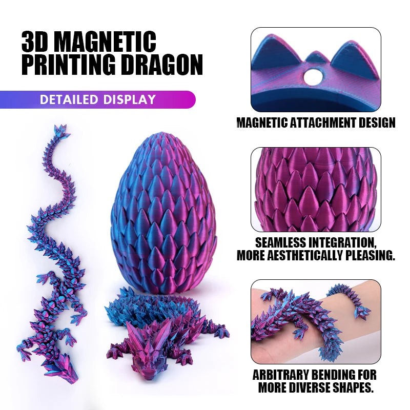 Upgraded 3D Printed Dragon With Magnetic Movable Flexible Articulated Dragon Scale Egg For Home Office Decor Adults Kids Gifts