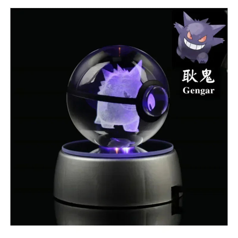 Pokemon 3D Crystal Ball Pikachu Figure Pokeball Engraving Crystal Charizard Model with Led Light Base Toys Anime Christmas Gift