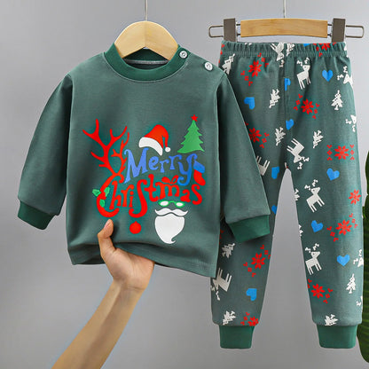 Baby Boys Girls Christmas Warm Pajamas Kids Xmas Cartoon Long Sleeve Pyjamas Children's Autumn Winter Sleepwear Clothing Sets