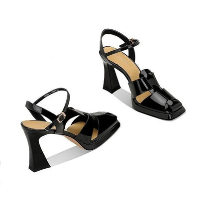 Summer New Style One line with Hollow out Baotou Roman Sandals French Retro Waterproof Platform Thick Heel High Heels