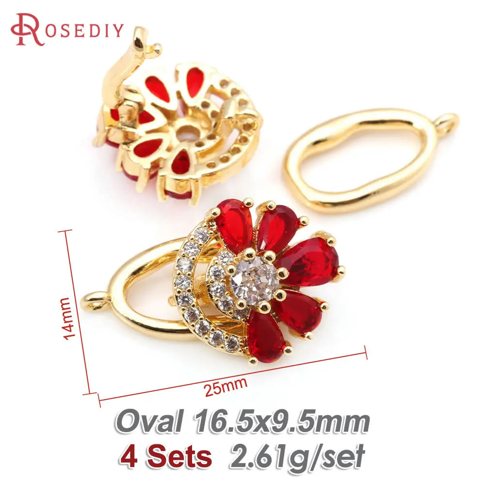 4 Sets 18K Gold Color Brass and Zircon Flower Connector for Necklaces Bracelet Clasps High Quality Diy Jewelry Making Supplies